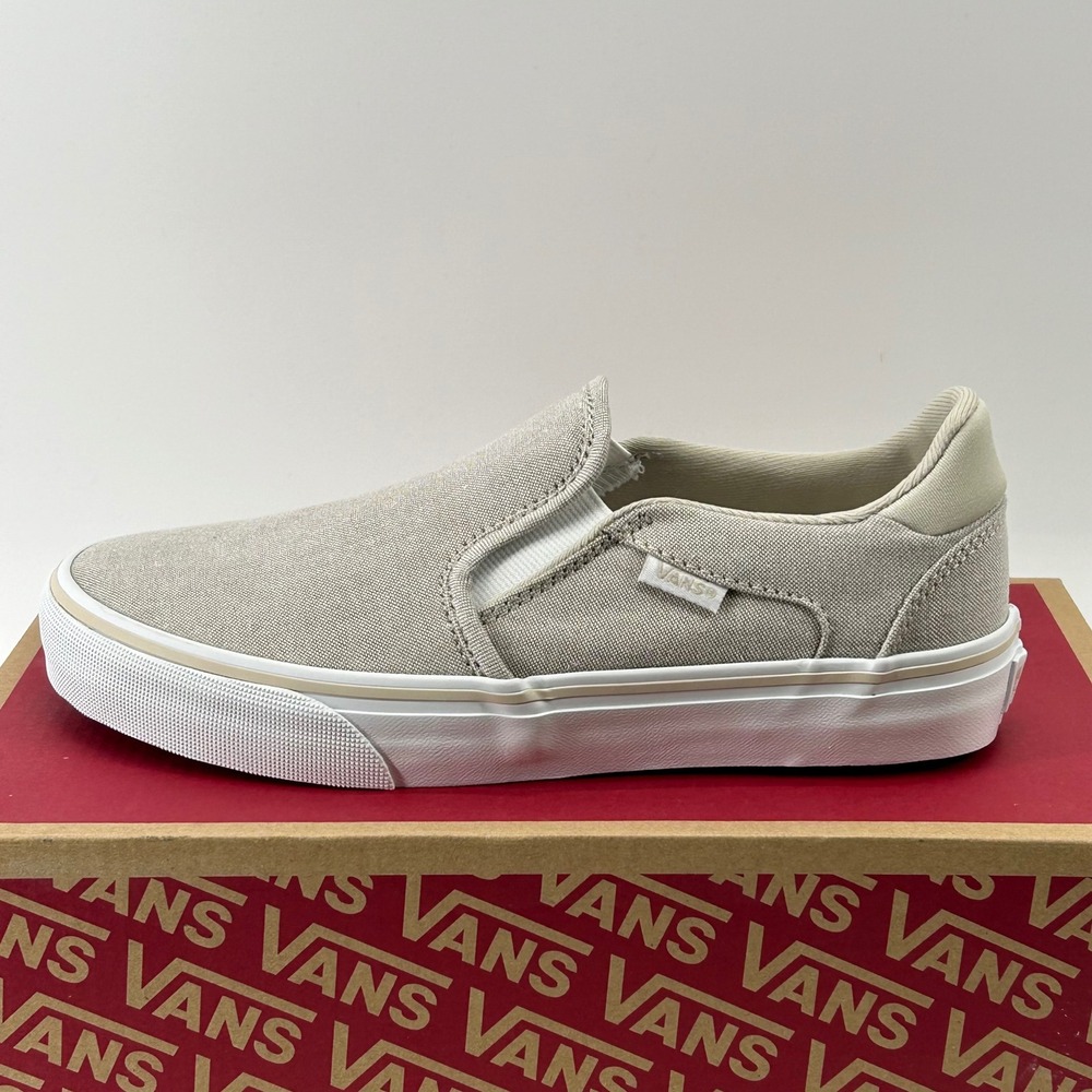Vans Asher Deluxe Slip On Womens 7 Taupe Canvas Sneakers VN0A3TL6TUP New